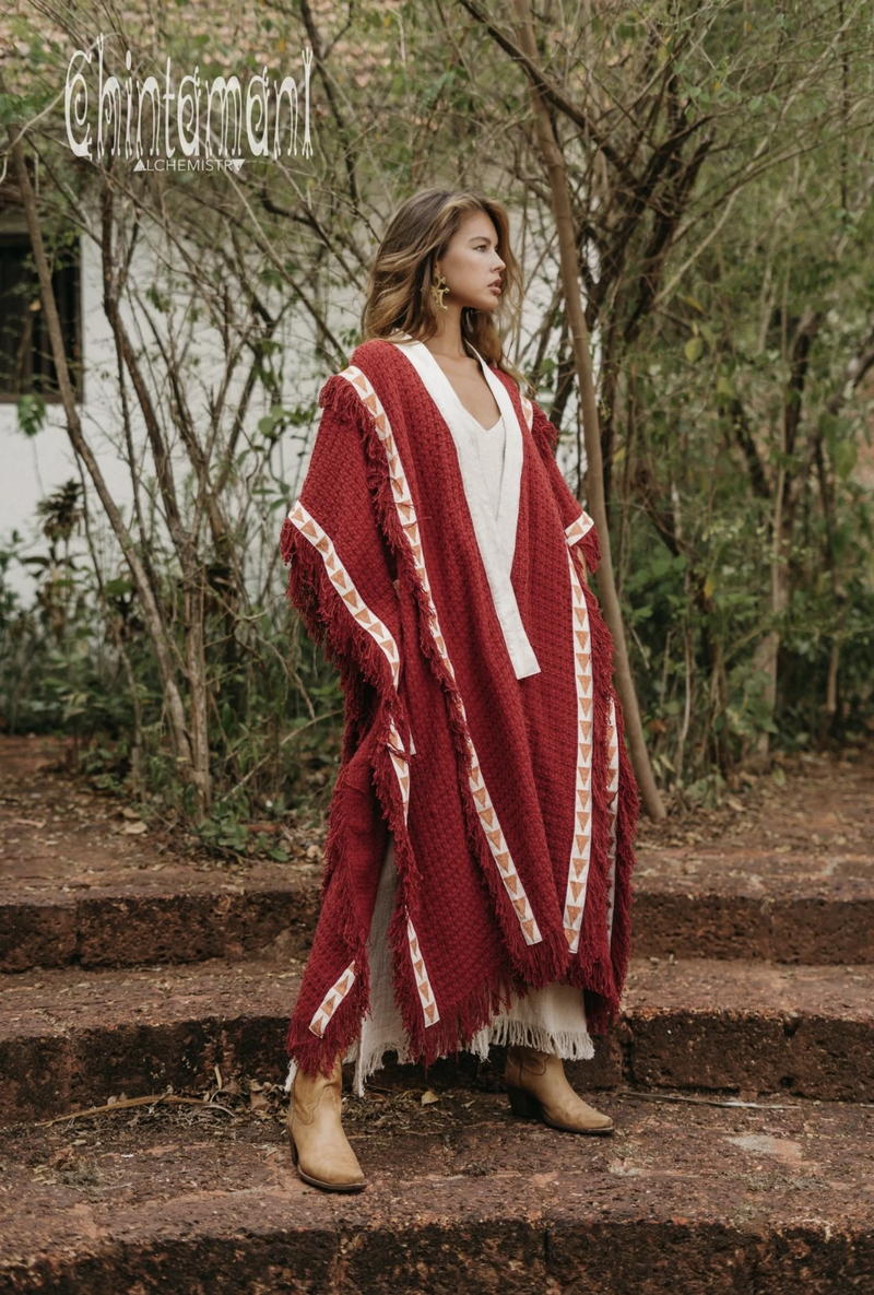 Red poncho coat