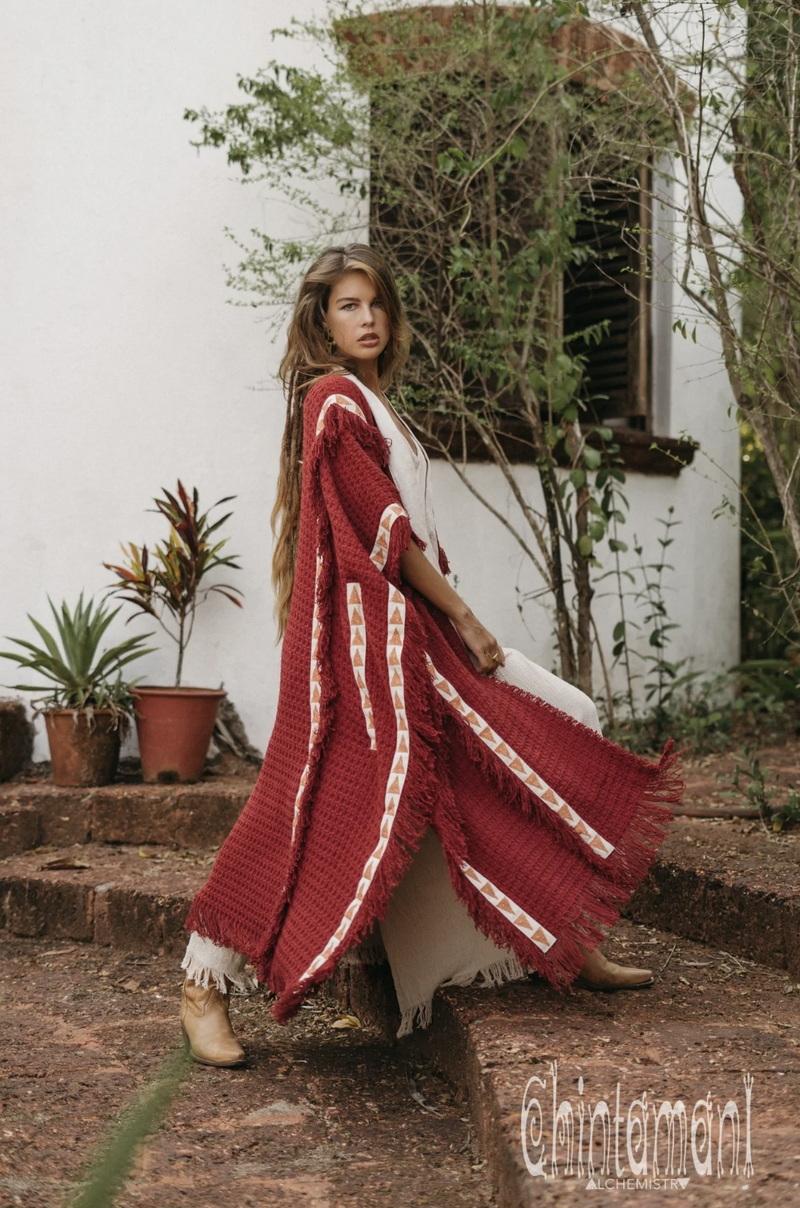 Red poncho coat