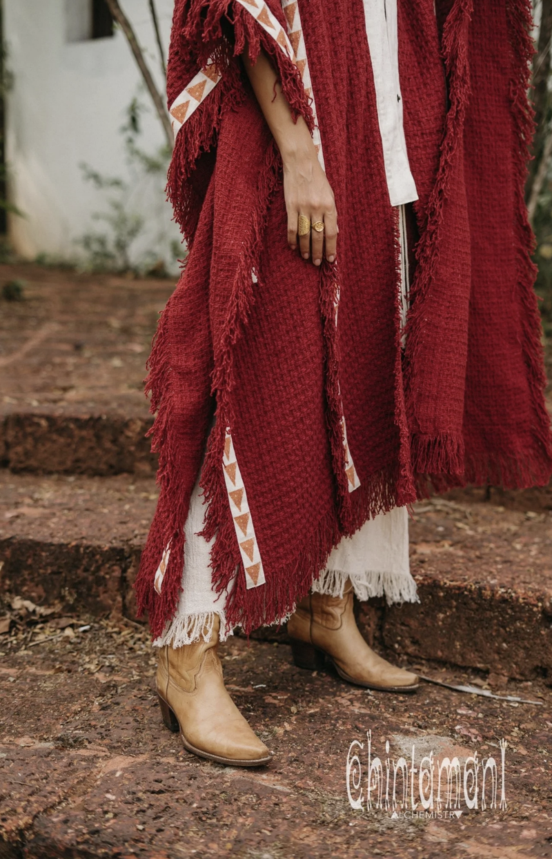Red poncho coat