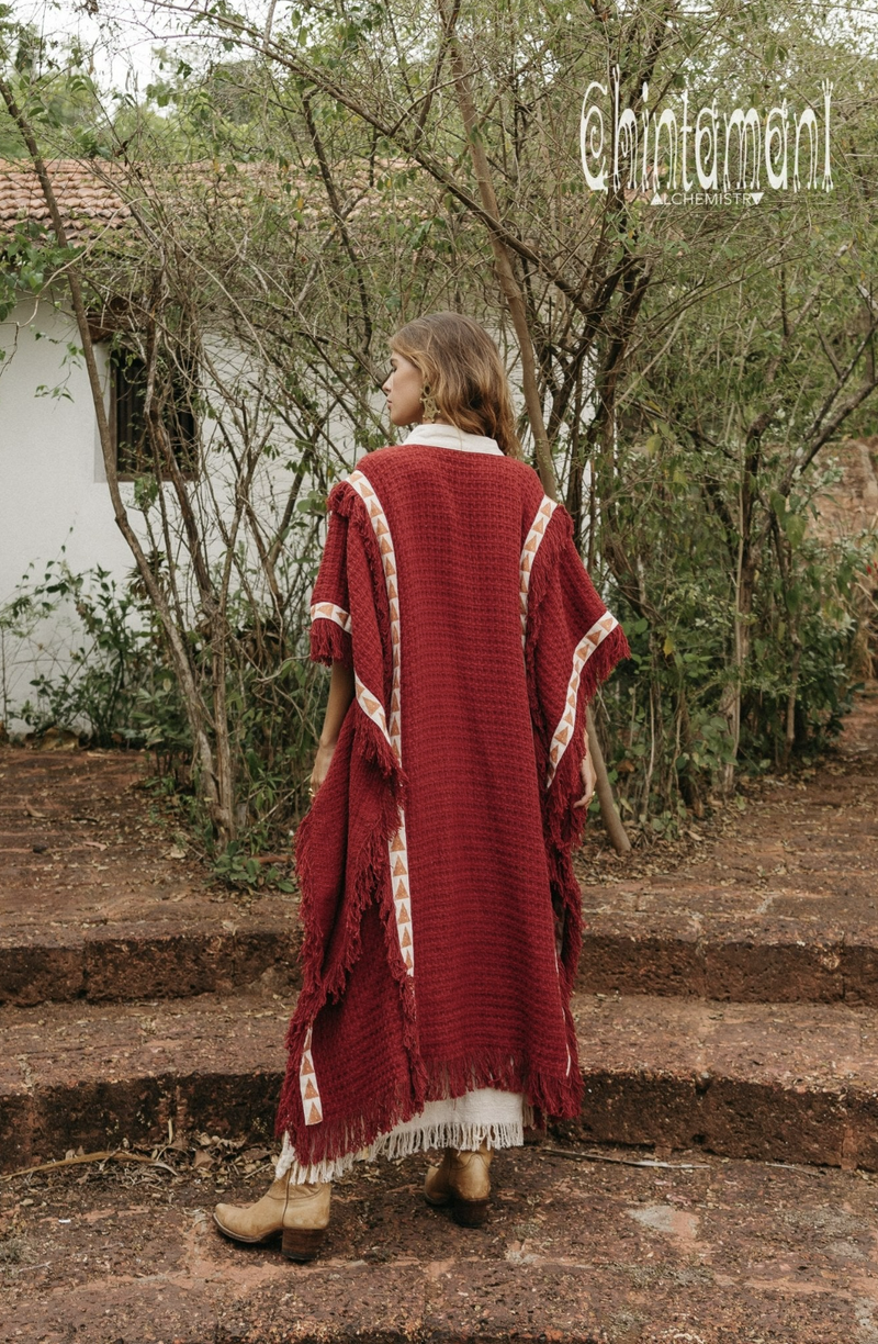 Red poncho coat