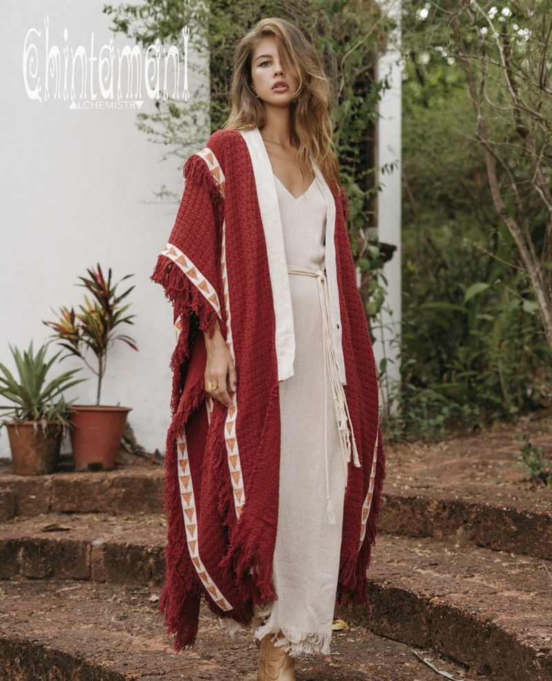 Red poncho coat