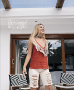 Red sleeveless linen boho top
