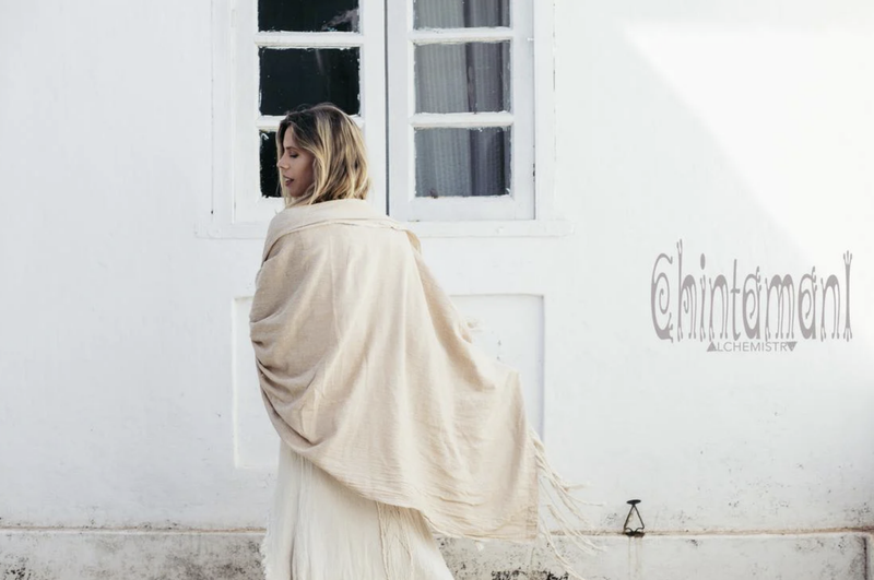 Beige Long fringe boho shawl
