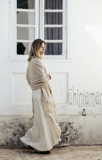 Beige Long fringe boho shawl